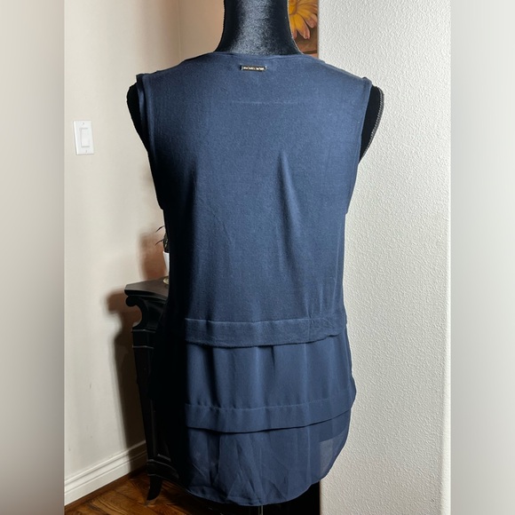 MICHAEL Michael Kors Deep Blue Layered Jersey Knit & Chiffon Top | Size Medium - Picture 2 of 7